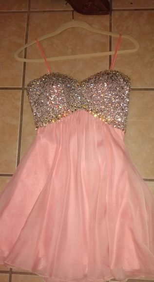 La Femme Paris Rhinestone Sparkly Pink Mini Dress - Picture 5 of 15